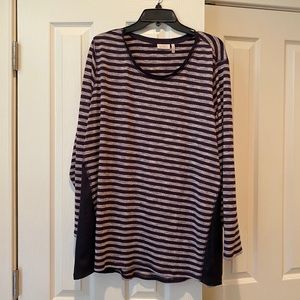 Logo by Lori Goldstein purple striped tunic